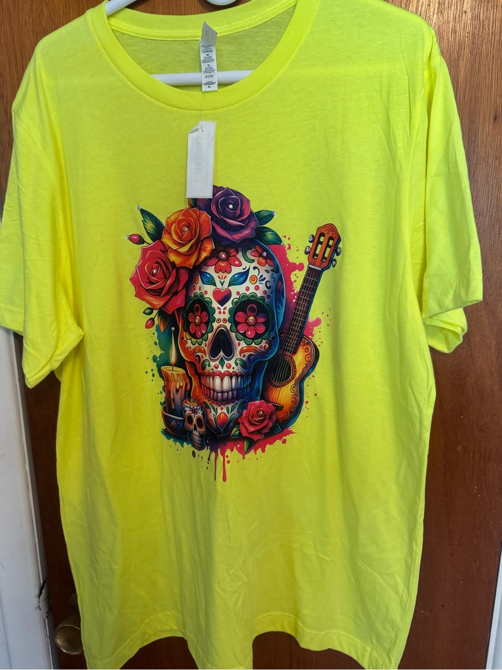 Bella Canvas Neon Yellow Floral Sugar Skull Tee